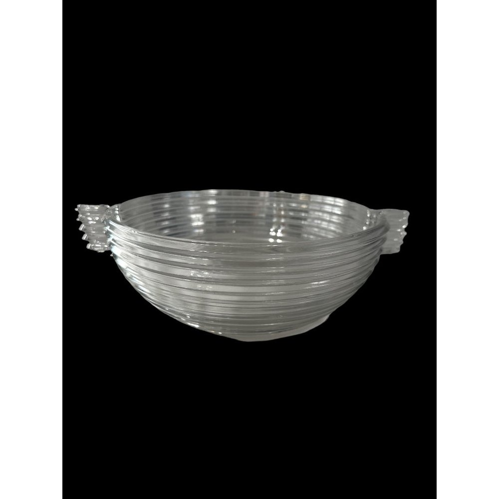 Vintage 1938-43 Anchor Hocking clear Manhattan large handled salad bowl FLAW